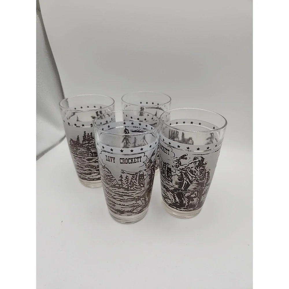 Vintage Jeannette Glass Davy Crockett Glasses 1955 Hero Of The Alamo